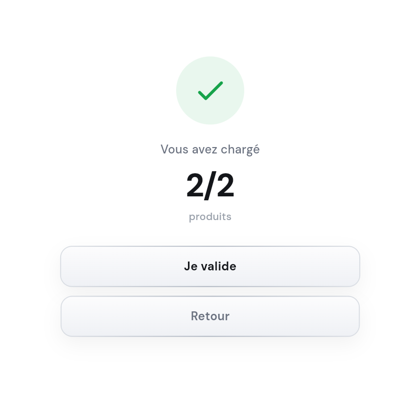 Confirmation du chargement de deux produits sur deux